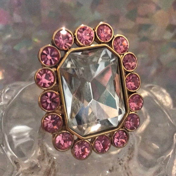 Princess betsey Johnson ring pink crystal tea party lucite...